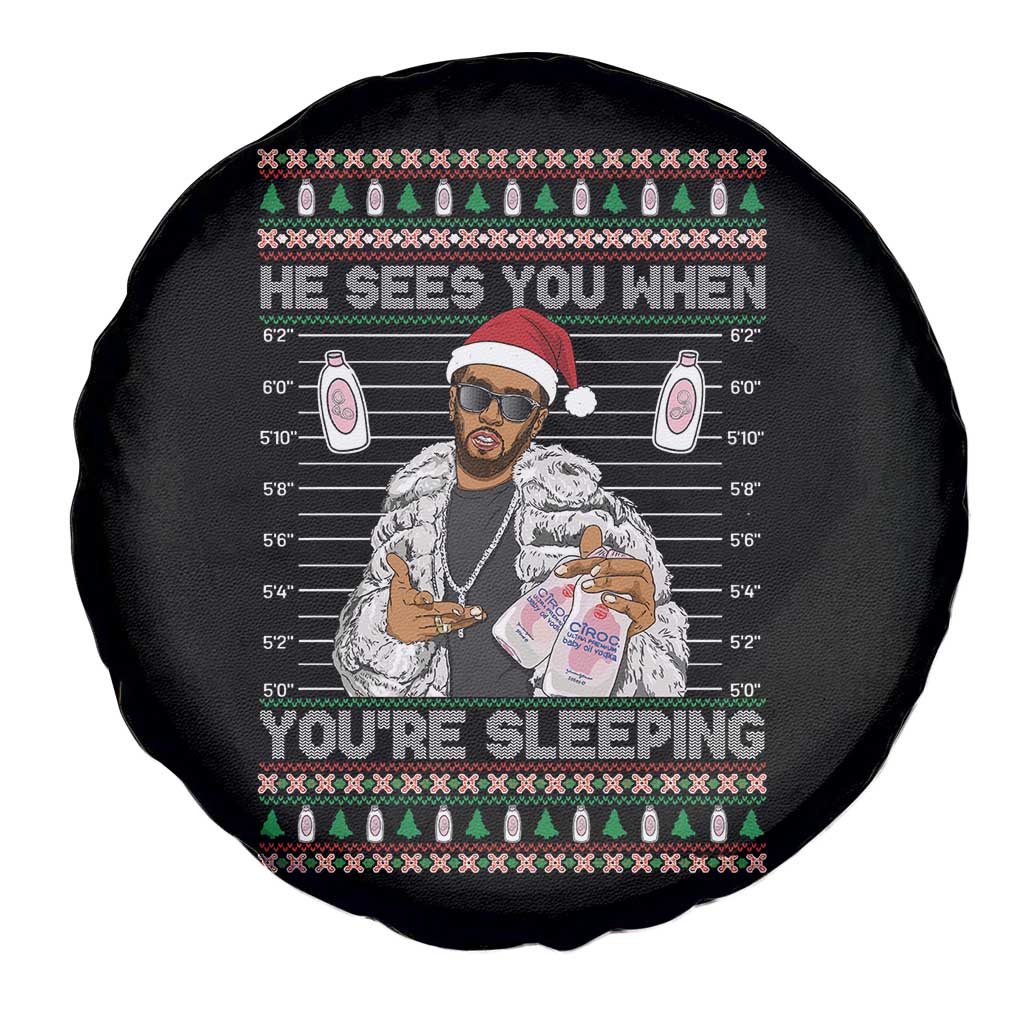 Funny Christmas Diddy Spare Tire Cover Diddy Sees You When Youre Sleeping Ugly Xmas TS10 Print Your Wear