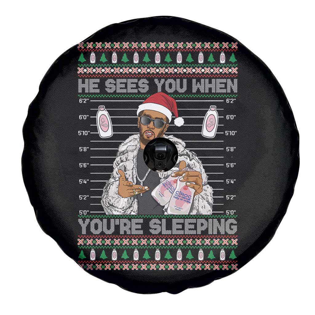 Funny Christmas Diddy Spare Tire Cover Diddy Sees You When Youre Sleeping Ugly Xmas TS10 Print Your Wear