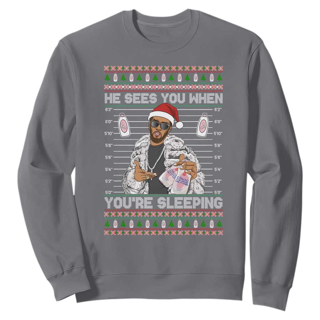 Funny Christmas Diddy Sweatshirt Diddy Sees You When Youre Sleeping Ugly Xmas TS10 Charcoal Print Your Wear