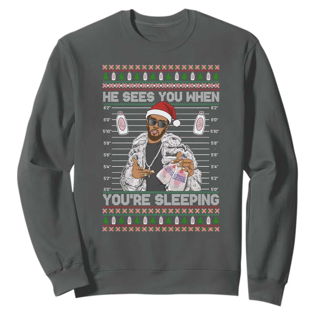 Funny Christmas Diddy Sweatshirt Diddy Sees You When Youre Sleeping Ugly Xmas TS10 Dark Heather Print Your Wear