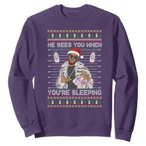 Funny Christmas Diddy Sweatshirt Diddy Sees You When Youre Sleeping Ugly Xmas TS10 Purple Print Your Wear