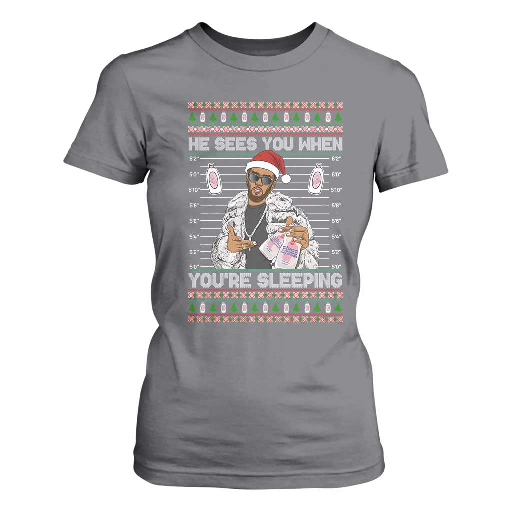 Funny Christmas Diddy T Shirt For Women Diddy Sees You When Youre Sleeping Ugly Xmas TS10 Charcoal Print Your Wear