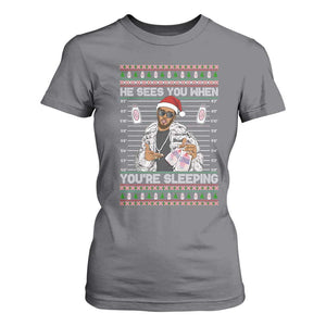 Funny Christmas Diddy T Shirt For Women Diddy Sees You When Youre Sleeping Ugly Xmas TS10 Charcoal Print Your Wear