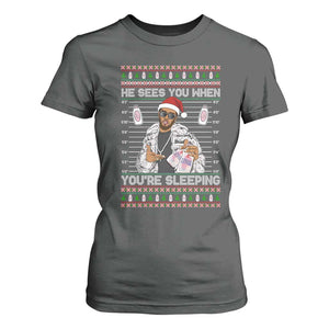 Funny Christmas Diddy T Shirt For Women Diddy Sees You When Youre Sleeping Ugly Xmas TS10 Dark Heather Print Your Wear