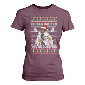 Funny Christmas Diddy T Shirt For Women Diddy Sees You When Youre Sleeping Ugly Xmas TS10 Maroon Print Your Wear