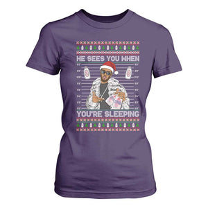 Funny Christmas Diddy T Shirt For Women Diddy Sees You When Youre Sleeping Ugly Xmas TS10 Purple Print Your Wear