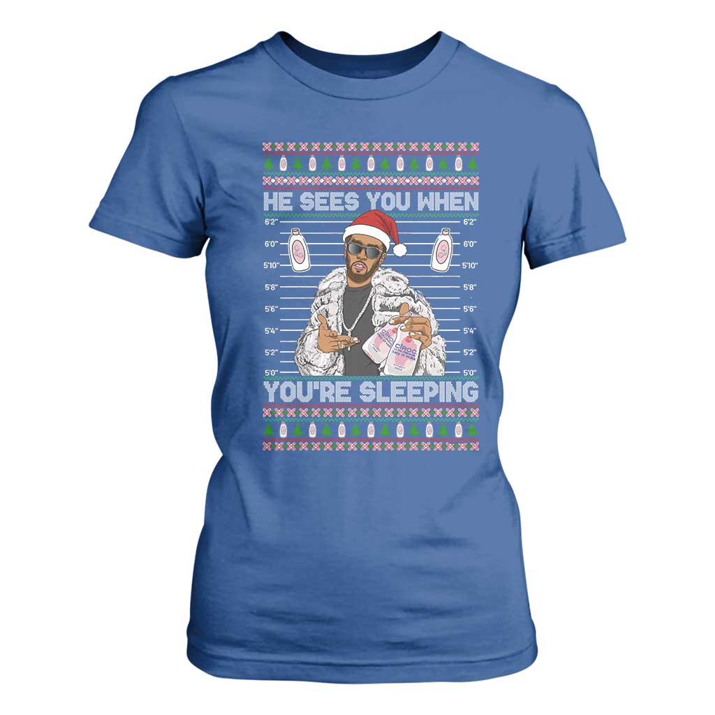 Funny Christmas Diddy T Shirt For Women Diddy Sees You When Youre Sleeping Ugly Xmas TS10 Royal Blue Print Your Wear