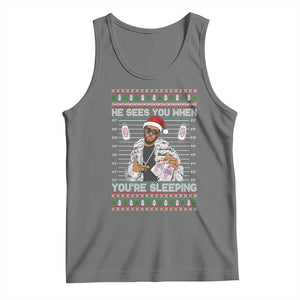 Funny Christmas Diddy Tank Top Diddy Sees You When Youre Sleeping Ugly Xmas TS10 Black Heather Print Your Wear