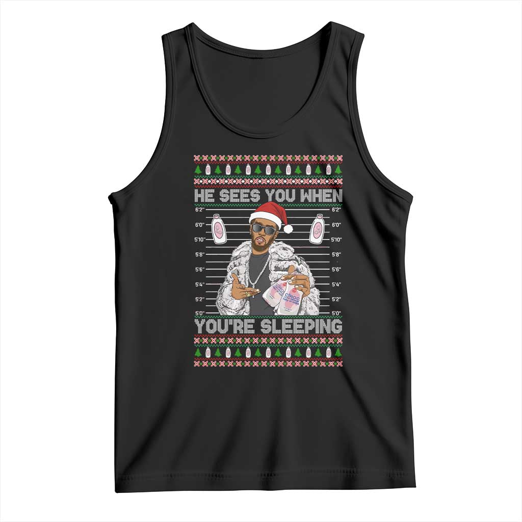 Funny Christmas Diddy Tank Top Diddy Sees You When Youre Sleeping Ugly Xmas - Print Your Wear