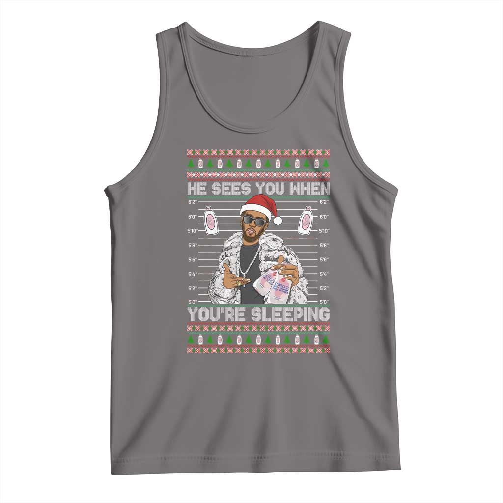 Funny Christmas Diddy Tank Top Diddy Sees You When Youre Sleeping Ugly Xmas TS10 Deep Heather Print Your Wear