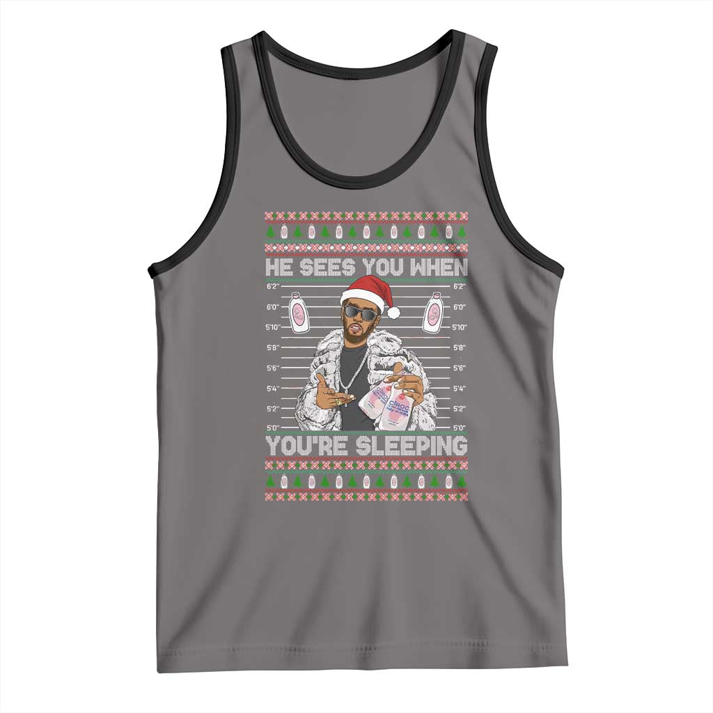 Funny Christmas Diddy Tank Top Diddy Sees You When Youre Sleeping Ugly Xmas TS10 Deep Heather Black Print Your Wear