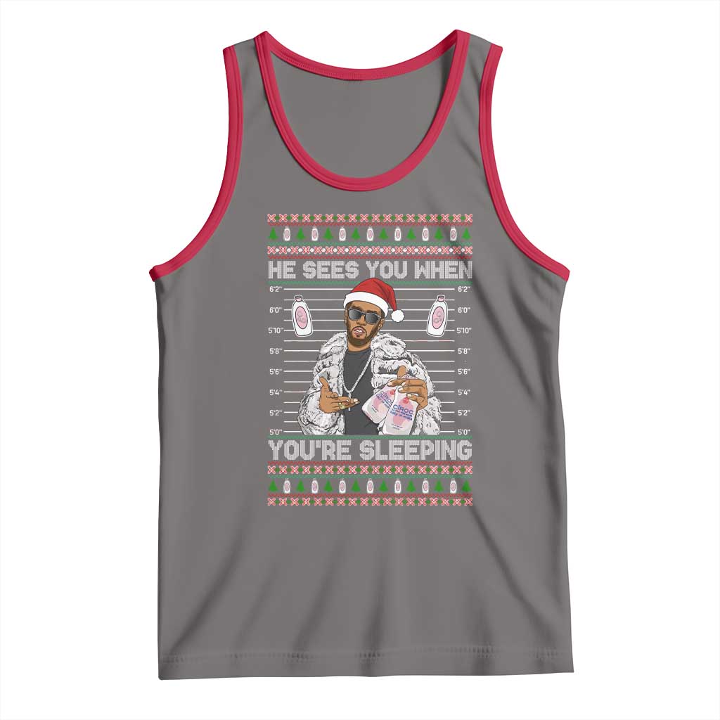 Funny Christmas Diddy Tank Top Diddy Sees You When Youre Sleeping Ugly Xmas TS10 Deep Heather Red Print Your Wear