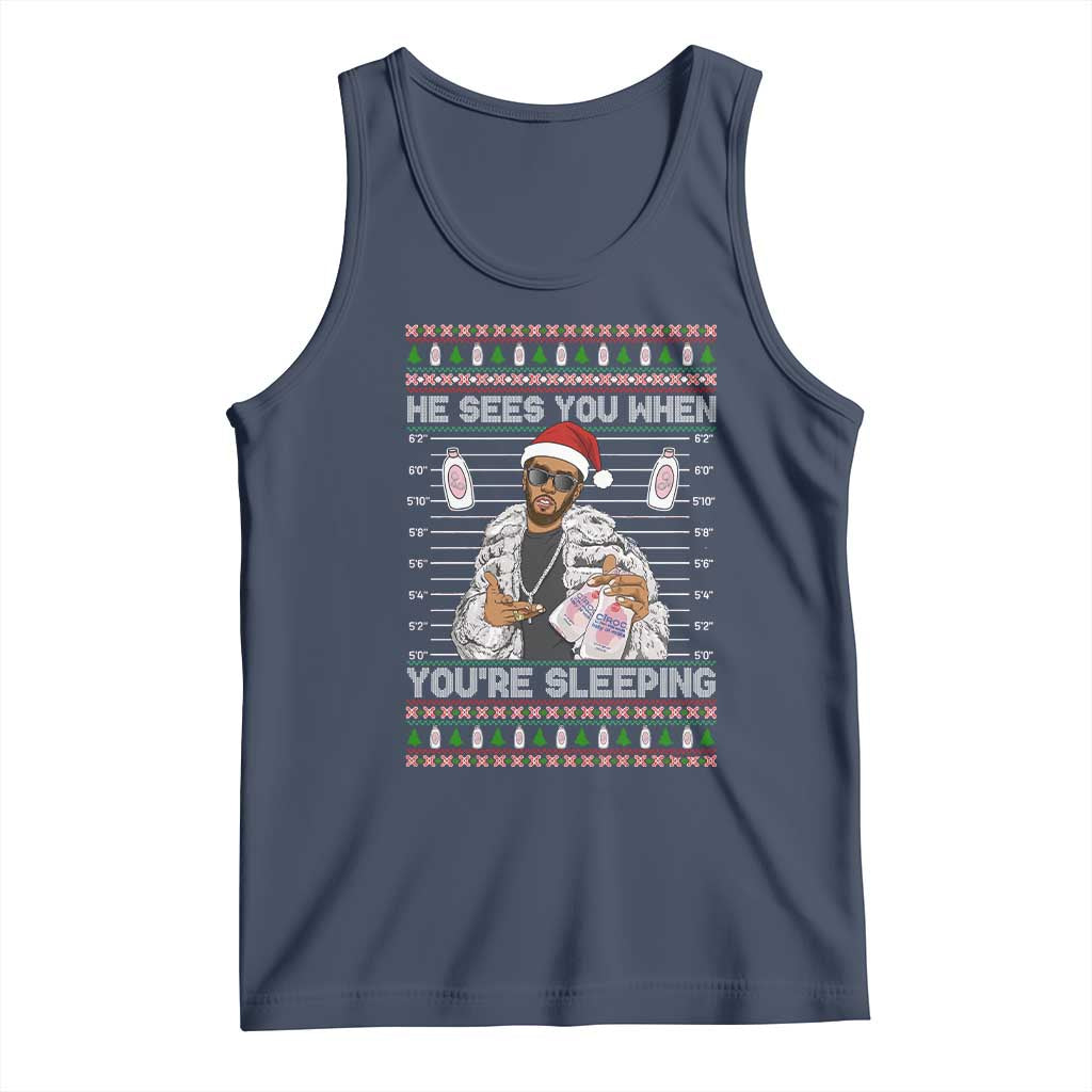 Funny Christmas Diddy Tank Top Diddy Sees You When Youre Sleeping Ugly Xmas TS10 Navy Print Your Wear