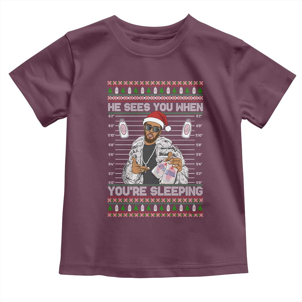 Funny Christmas Diddy Toddler T Shirt Diddy Sees You When Youre Sleeping Ugly Xmas TS10 Maroon Print Your Wear