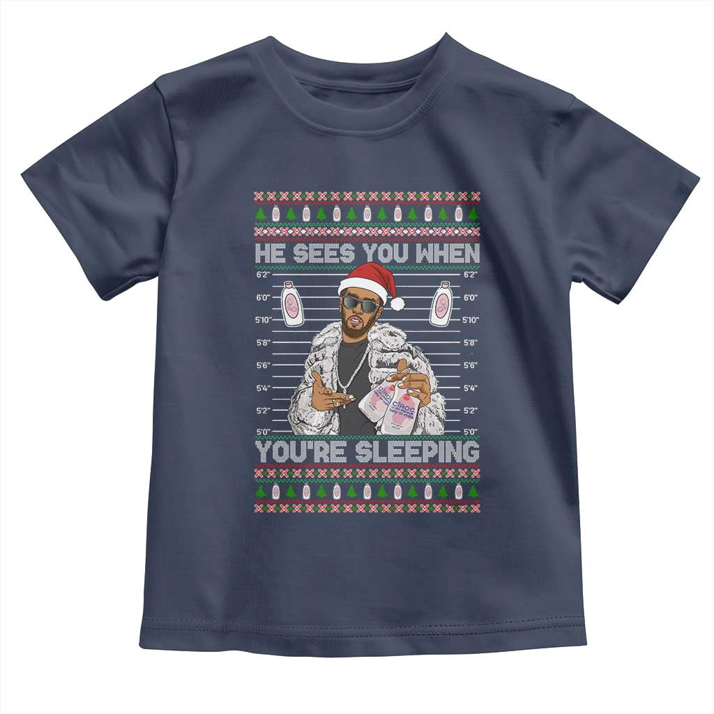 Funny Christmas Diddy Toddler T Shirt Diddy Sees You When Youre Sleeping Ugly Xmas TS10 Navy Print Your Wear