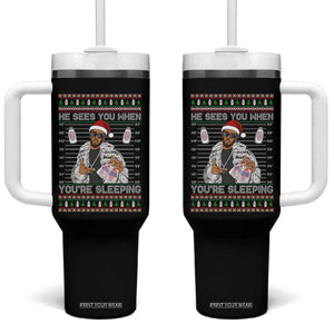 Funny Christmas Diddy Tumbler With Handle Diddy Sees You When Youre Sleeping Ugly Xmas TS10 One Size: 40 oz Black Print Your Wear