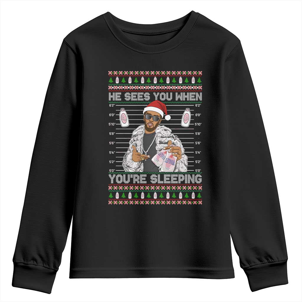 Funny Christmas Diddy Youth Sweatshirt Diddy Sees You When Youre Sleeping Ugly Xmas TS10 Black Print Your Wear