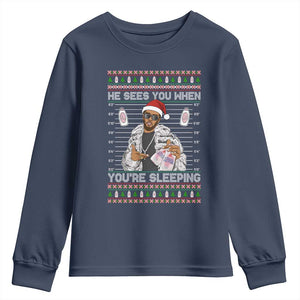 Funny Christmas Diddy Youth Sweatshirt Diddy Sees You When Youre Sleeping Ugly Xmas TS10 Navy Print Your Wear