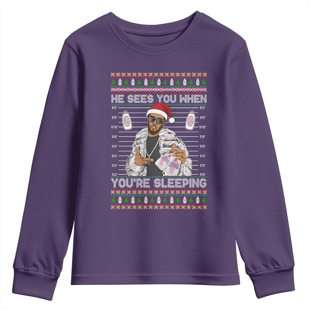 Funny Christmas Diddy Youth Sweatshirt Diddy Sees You When Youre Sleeping Ugly Xmas TS10 Purple Print Your Wear