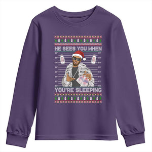 Funny Christmas Diddy Youth Sweatshirt Diddy Sees You When Youre Sleeping Ugly Xmas TS10 Purple Print Your Wear