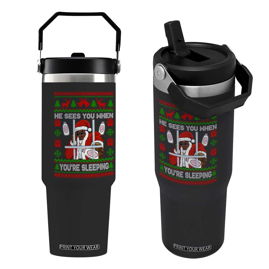 Funny Christmas Diddy Flip Straw Tumbler Diddy Sees You When Youre Sleeping Dirty Ugly Xmas TS10 One Size: 30 oz Black Print Your Wear