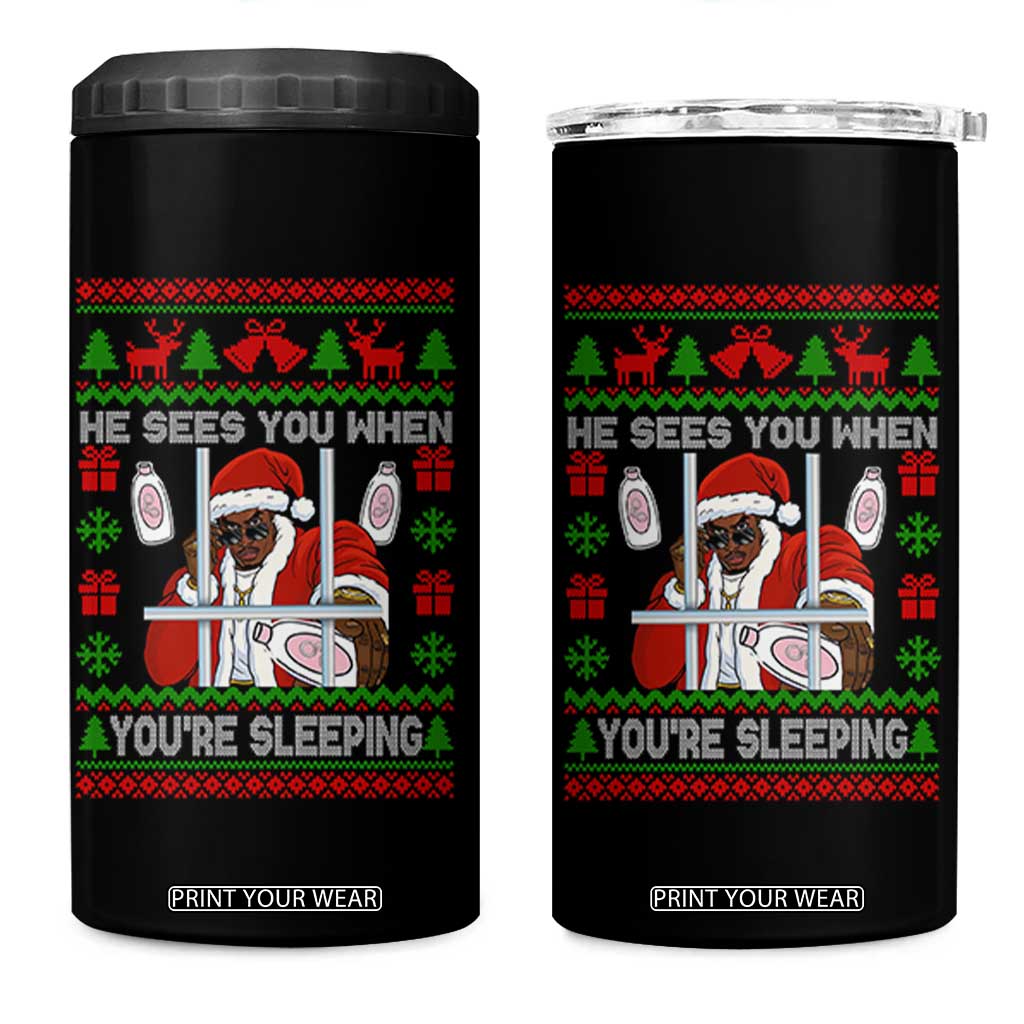 Funny Christmas Diddy 4 in 1 Can Cooler Tumbler Diddy Sees You When Youre Sleeping Dirty Ugly Xmas TS10 One Size: 16 oz Black Print Your Wear