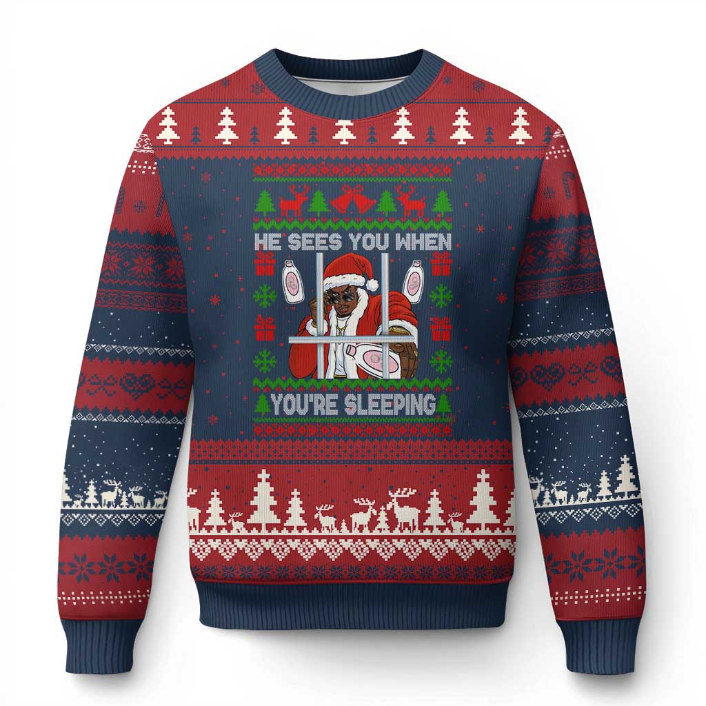 Funny Xmas Diddy Ugly Christmas Sweater Diddy Sees You When Youre Sleeping Dirty Ugly Xmas TS10 Navy Red Print Your Wear