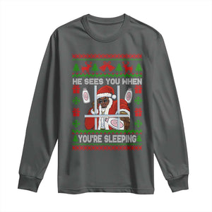 Funny Christmas Diddy Long Sleeve Shirt Diddy Sees You When Youre Sleeping Dirty Ugly Xmas TS10 Dark Heather Print Your Wear