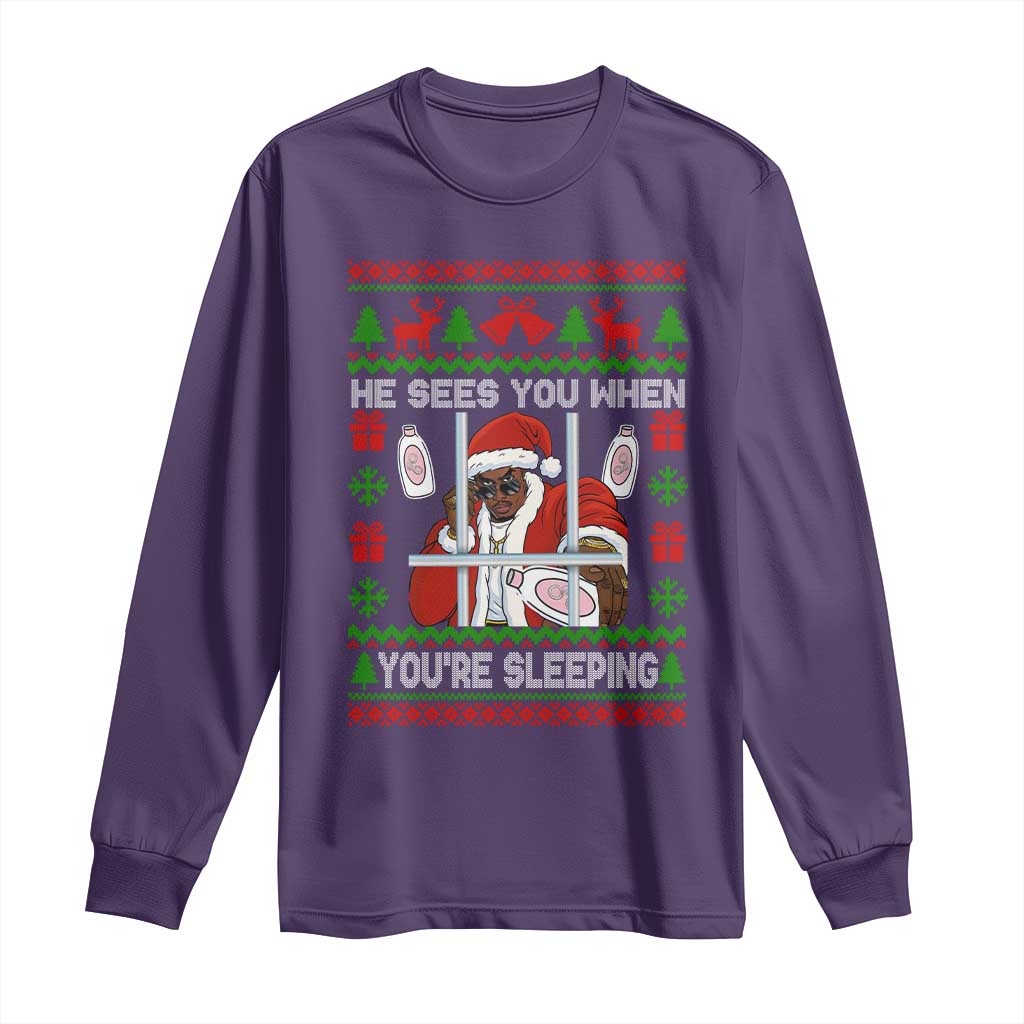 Funny Christmas Diddy Long Sleeve Shirt Diddy Sees You When Youre Sleeping Dirty Ugly Xmas TS10 Purple Print Your Wear