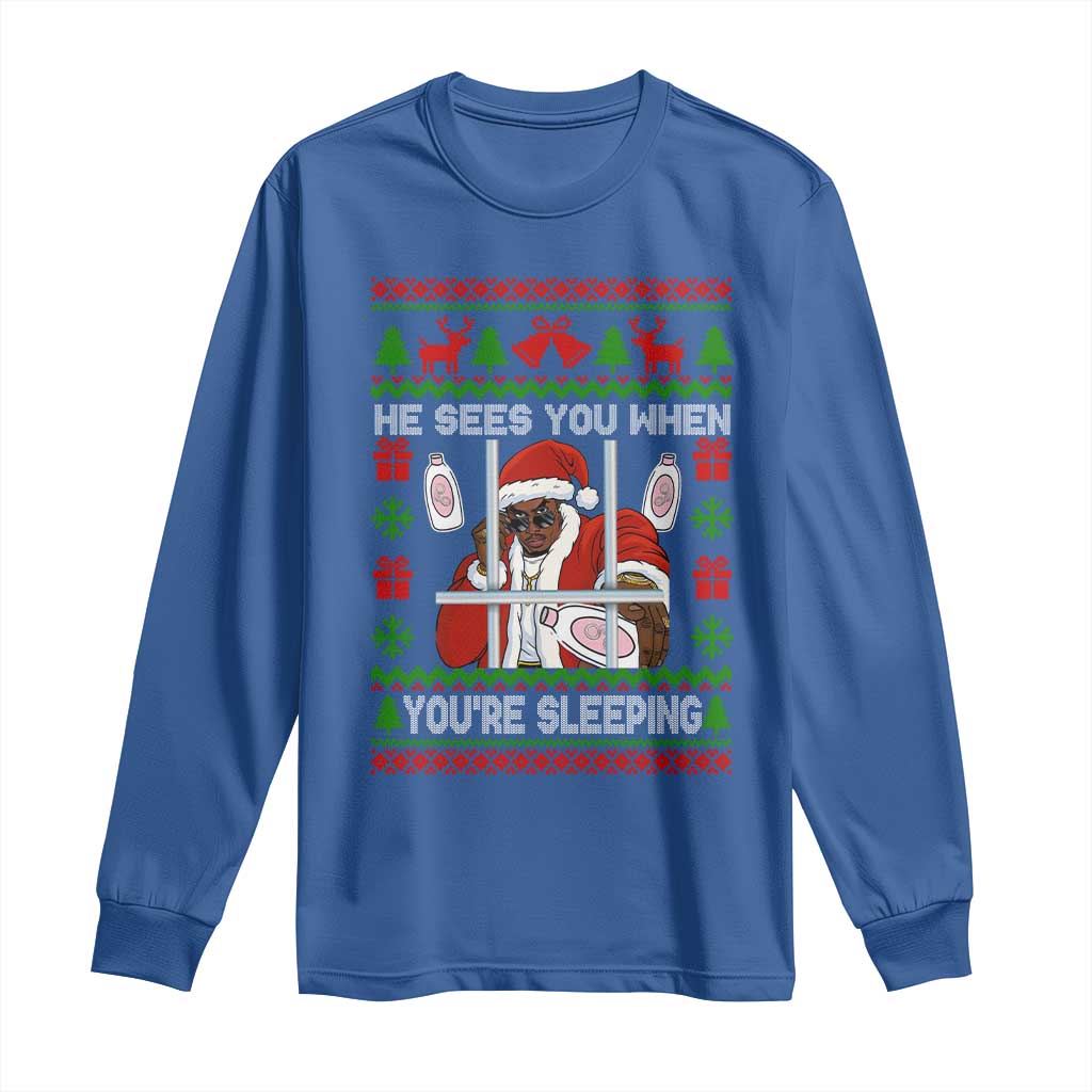 Funny Christmas Diddy Long Sleeve Shirt Diddy Sees You When Youre Sleeping Dirty Ugly Xmas TS10 Royal Blue Print Your Wear