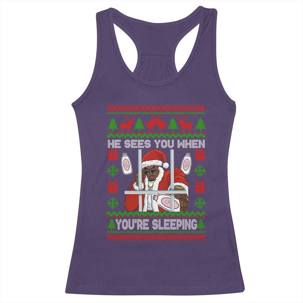 Funny Christmas Diddy Racerback Tank Top Diddy Sees You When Youre Sleeping Dirty Ugly Xmas TS10 Purple Print Your Wear
