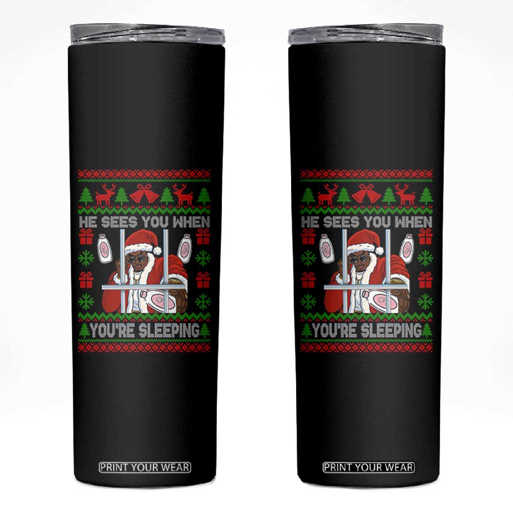 Funny Christmas Diddy Skinny Tumbler Diddy Sees You When Youre Sleeping Dirty Ugly Xmas TS10 Black Print Your Wear