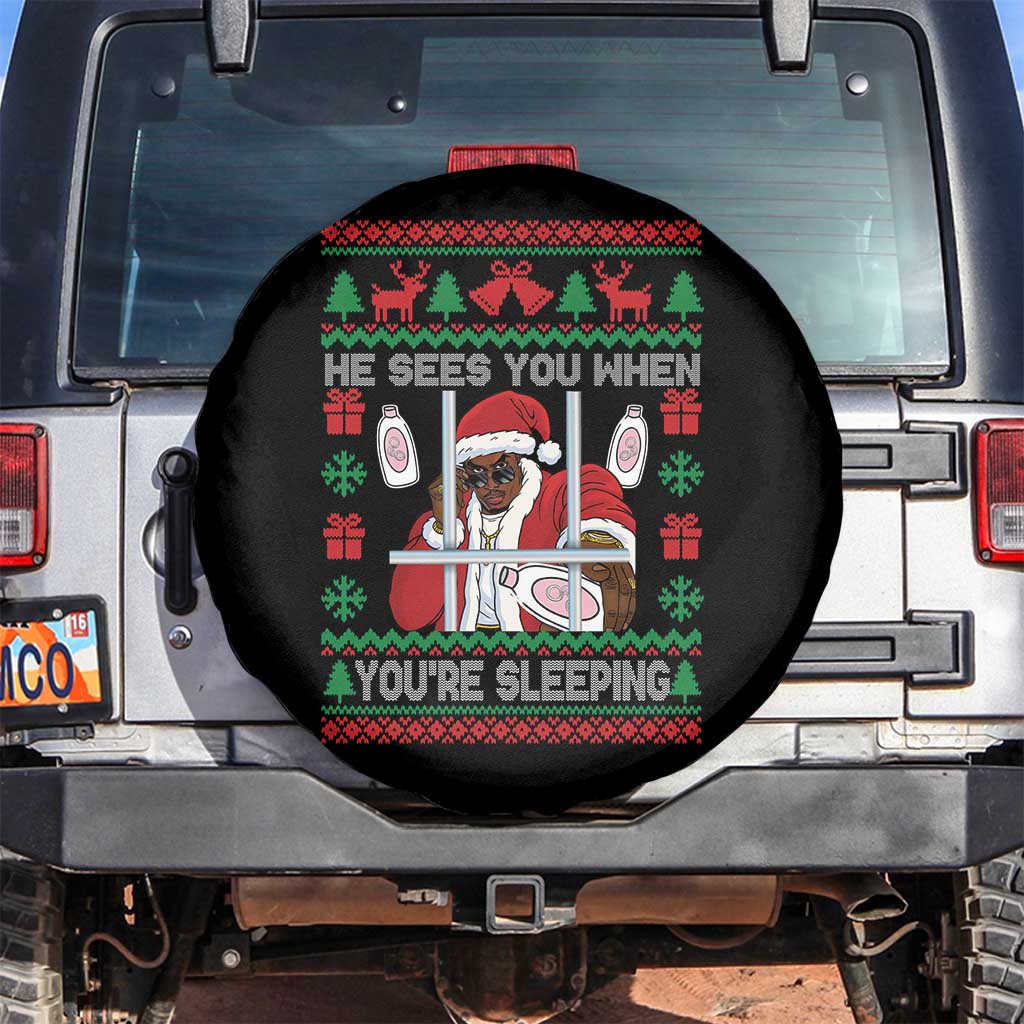 Funny Christmas Diddy Spare Tire Cover Diddy Sees You When Youre Sleeping Dirty Ugly Xmas TS10 No hole Black Print Your Wear