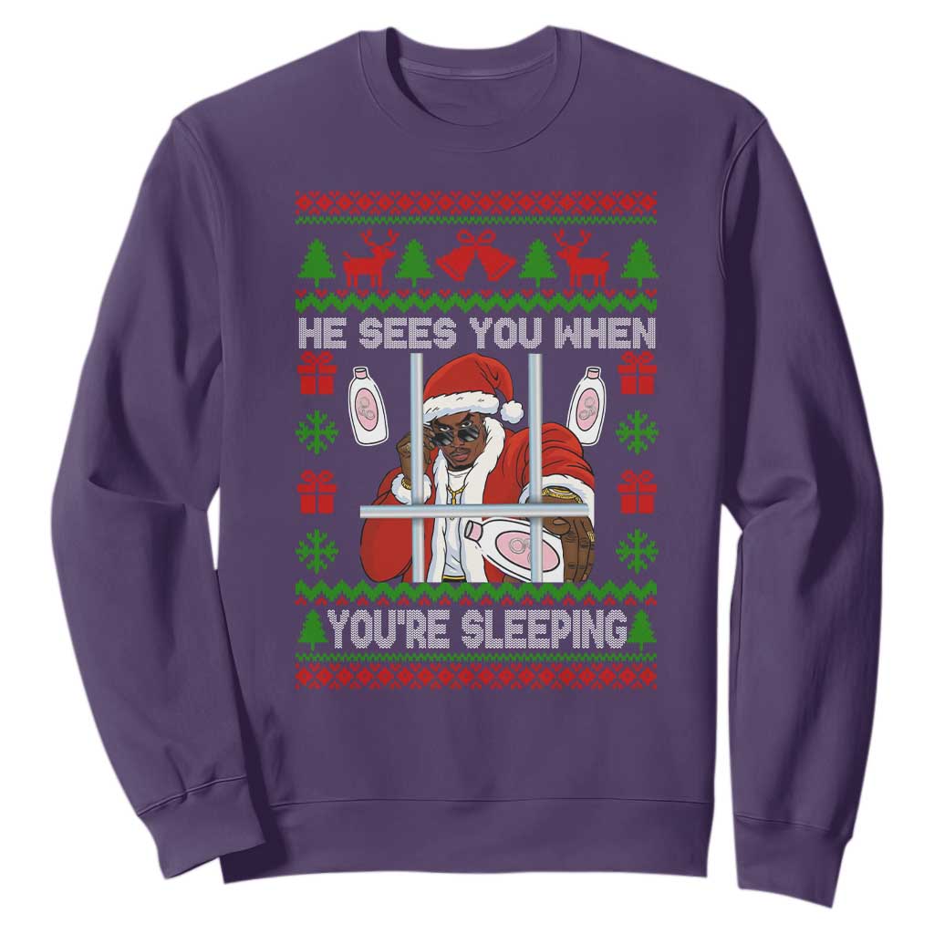 Funny Christmas Diddy Sweatshirt Diddy Sees You When Youre Sleeping Dirty Ugly Xmas TS10 Purple Print Your Wear
