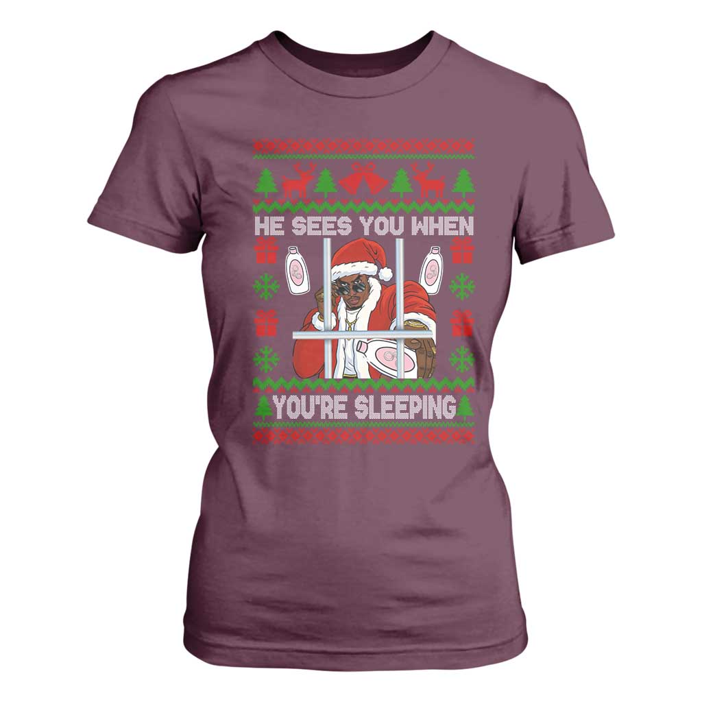 Funny Christmas Diddy T Shirt For Women Diddy Sees You When Youre Sleeping Dirty Ugly Xmas TS10 Maroon Print Your Wear