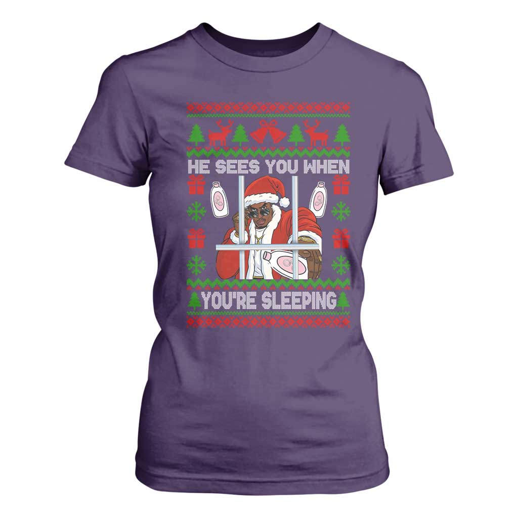 Funny Christmas Diddy T Shirt For Women Diddy Sees You When Youre Sleeping Dirty Ugly Xmas TS10 Purple Print Your Wear