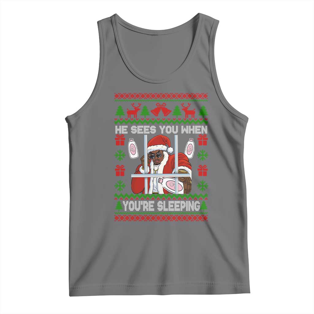 Funny Christmas Diddy Tank Top Diddy Sees You When Youre Sleeping Dirty Ugly Xmas TS10 Black Heather Print Your Wear