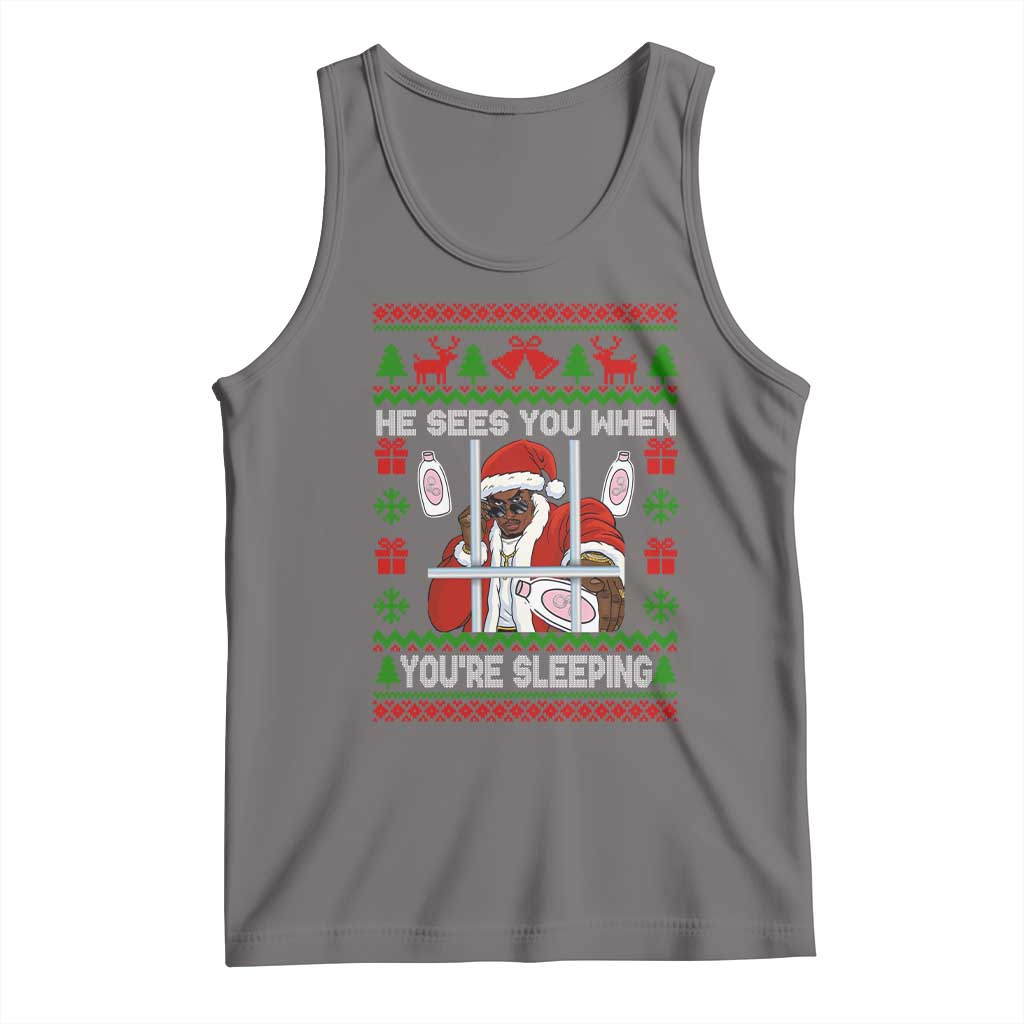 Funny Christmas Diddy Tank Top Diddy Sees You When Youre Sleeping Dirty Ugly Xmas TS10 Deep Heather Print Your Wear