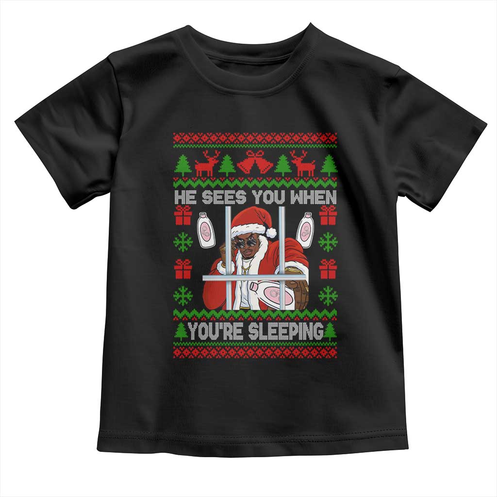 Funny Christmas Diddy Toddler T Shirt Diddy Sees You When Youre Sleeping Dirty Ugly Xmas TS10 Black Print Your Wear