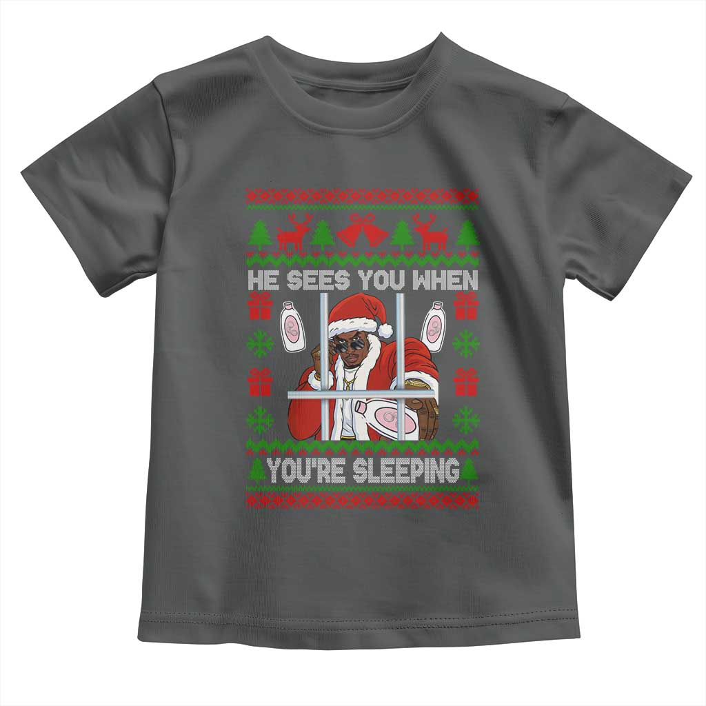 Funny Christmas Diddy Toddler T Shirt Diddy Sees You When Youre Sleeping Dirty Ugly Xmas TS10 Dark Heather Print Your Wear
