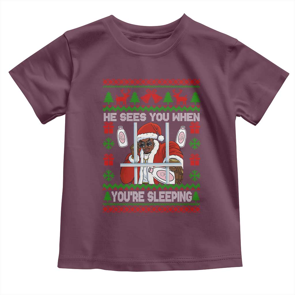 Funny Christmas Diddy Toddler T Shirt Diddy Sees You When Youre Sleeping Dirty Ugly Xmas TS10 Maroon Print Your Wear