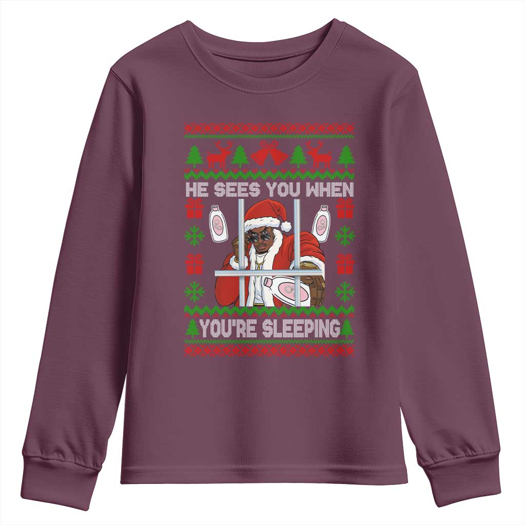 Funny Christmas Diddy Youth Sweatshirt Diddy Sees You When Youre Sleeping Dirty Ugly Xmas TS10 Maroon Print Your Wear