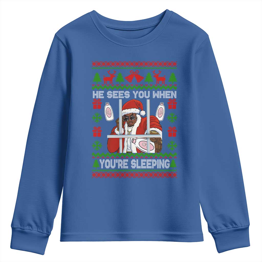 Funny Christmas Diddy Youth Sweatshirt Diddy Sees You When Youre Sleeping Dirty Ugly Xmas TS10 Royal Blue Print Your Wear