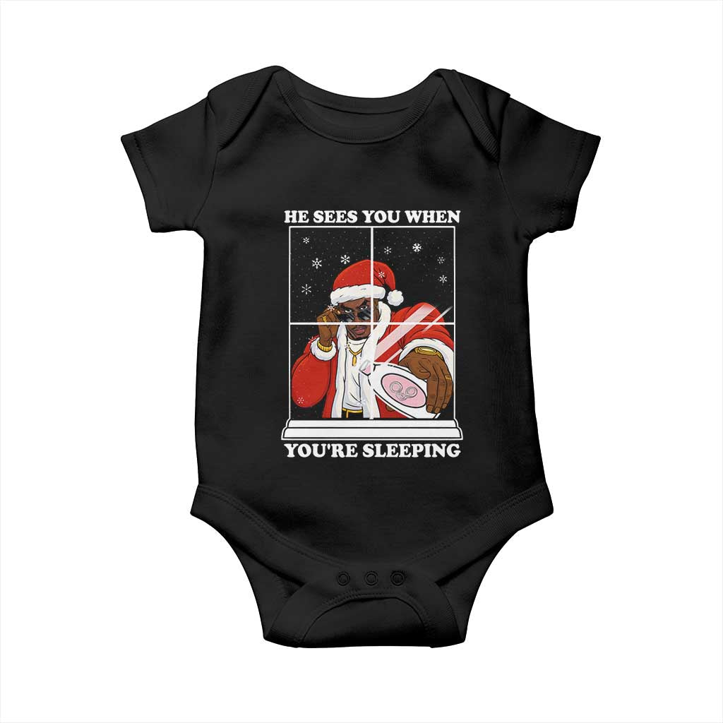 Funny Christmas Diddy Baby Onesie He Sees You When Youre Sleeping Dirty Ugly Xmas TS10 Black Print Your Wear