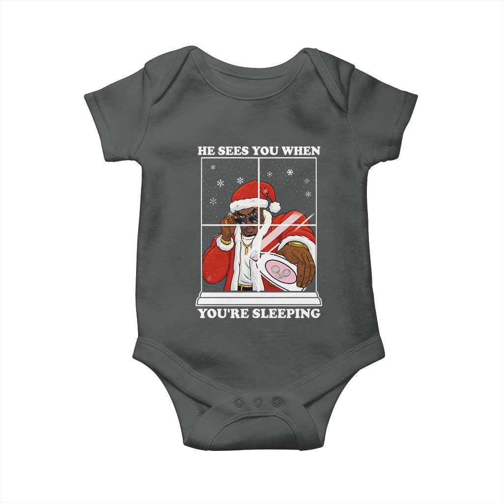 Funny Christmas Diddy Baby Onesie He Sees You When Youre Sleeping Dirty Ugly Xmas TS10 Dark Heather Print Your Wear