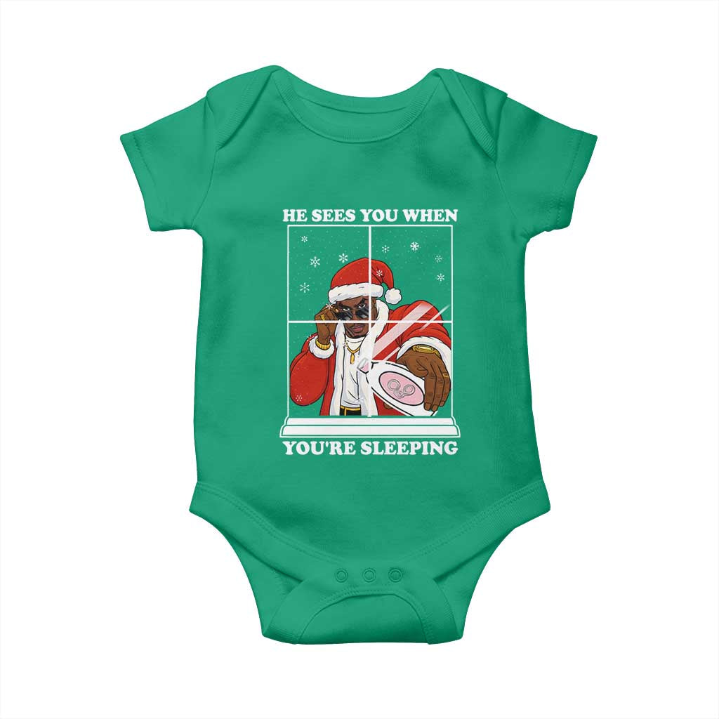 Funny Christmas Diddy Baby Onesie He Sees You When Youre Sleeping Dirty Ugly Xmas TS10 Irish Green Print Your Wear
