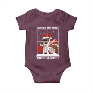 Funny Christmas Diddy Baby Onesie He Sees You When Youre Sleeping Dirty Ugly Xmas TS10 Maroon Print Your Wear