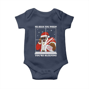 Funny Christmas Diddy Baby Onesie He Sees You When Youre Sleeping Dirty Ugly Xmas TS10 Navy Print Your Wear