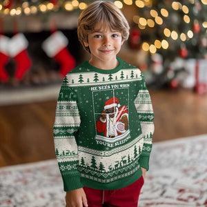 Funny Xmas Diddy Ugly Christmas Sweater He Sees You When Youre Sleeping Dirty Ugly Xmas TS10 Forest Green Beige Print Your Wear
