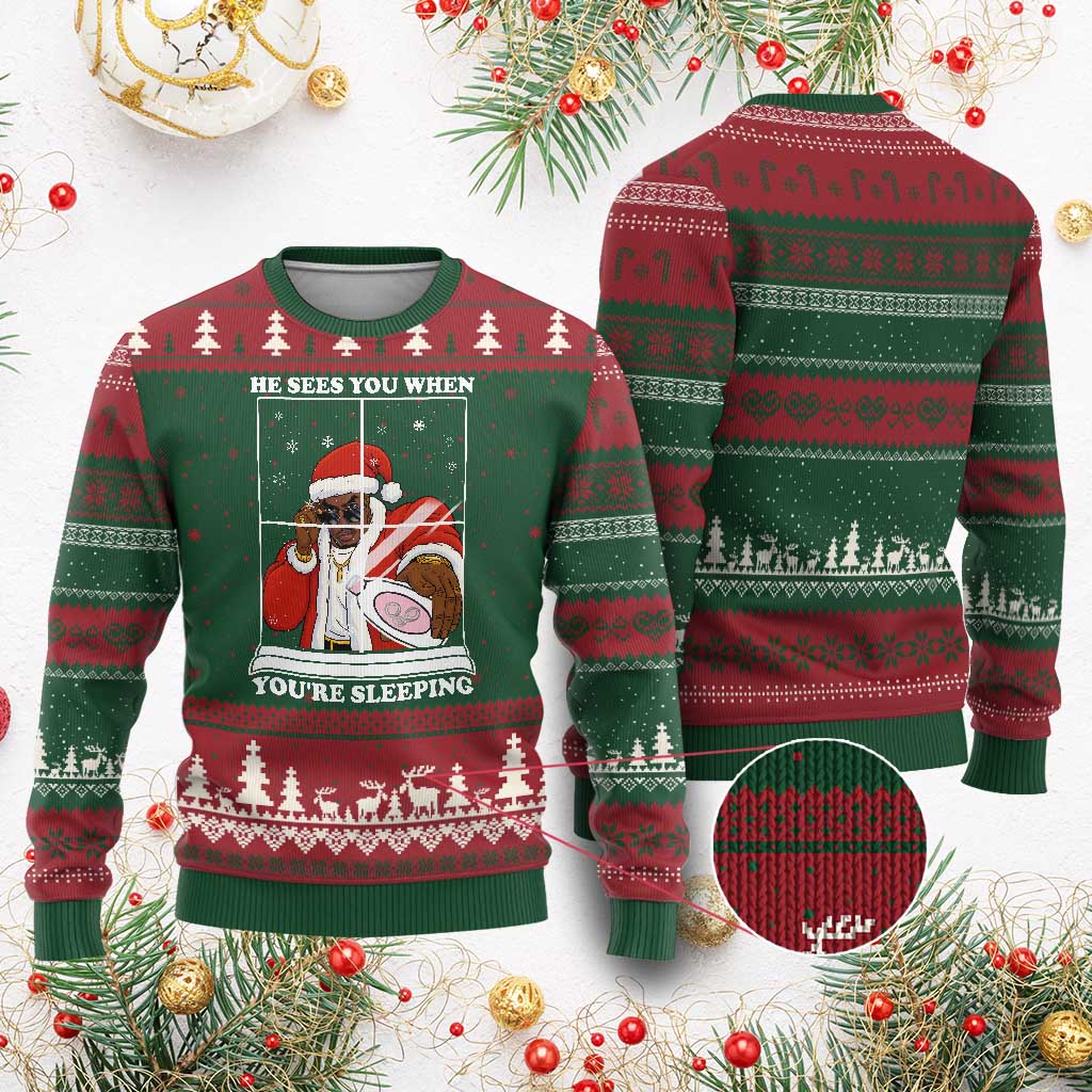 Funny Xmas Diddy Ugly Christmas Sweater He Sees You When Youre Sleeping Dirty Ugly Xmas TS10 Red Green Print Your Wear